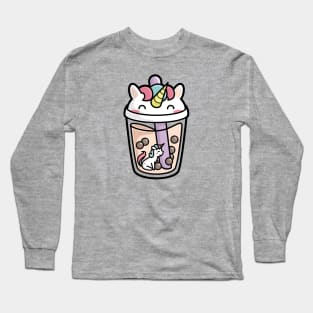 Bubble Tea with Cute Kawaii Unicorn Inside Long Sleeve T-Shirt